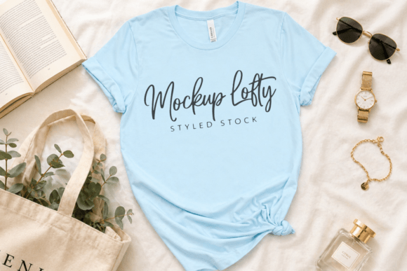 BC3001 Heather Ice Blue Flat Lay Mockup: A Professional Tool for Design Presentations
