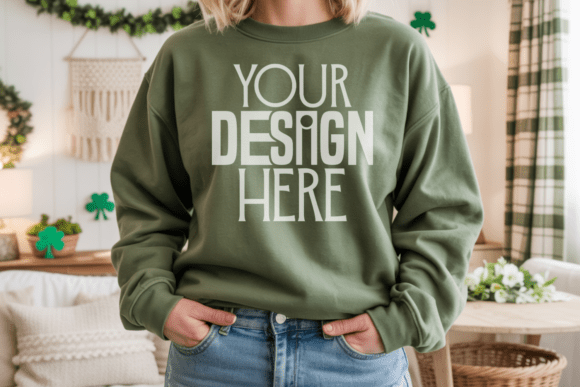 Gildan 18000 Military Green Crewneck Sweatshirt: A Versatile Asset for Designers and Merchants