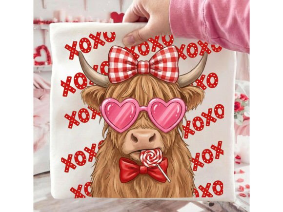 Highland Cow XOXO Western Valentine PNG