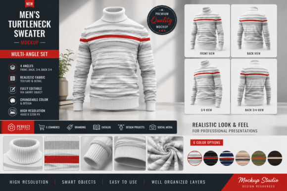 Men's Turtleneck Sweater Mockup Bundle