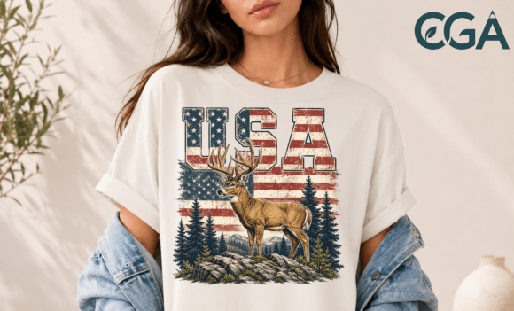USA Flag Whitetail Deer Hunting PNG